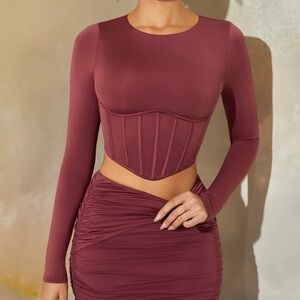 Oh Polly Long Sleeve Corset Crop Top in
Plum